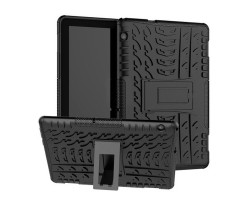 Defender műanyag telefonvédő Huawei MediaPad T5 10 LTE,T5 10 WIFI, tok (közepesen ütésálló, gumi / szilikon belső, kitámasztó, autógumi minta) fekete